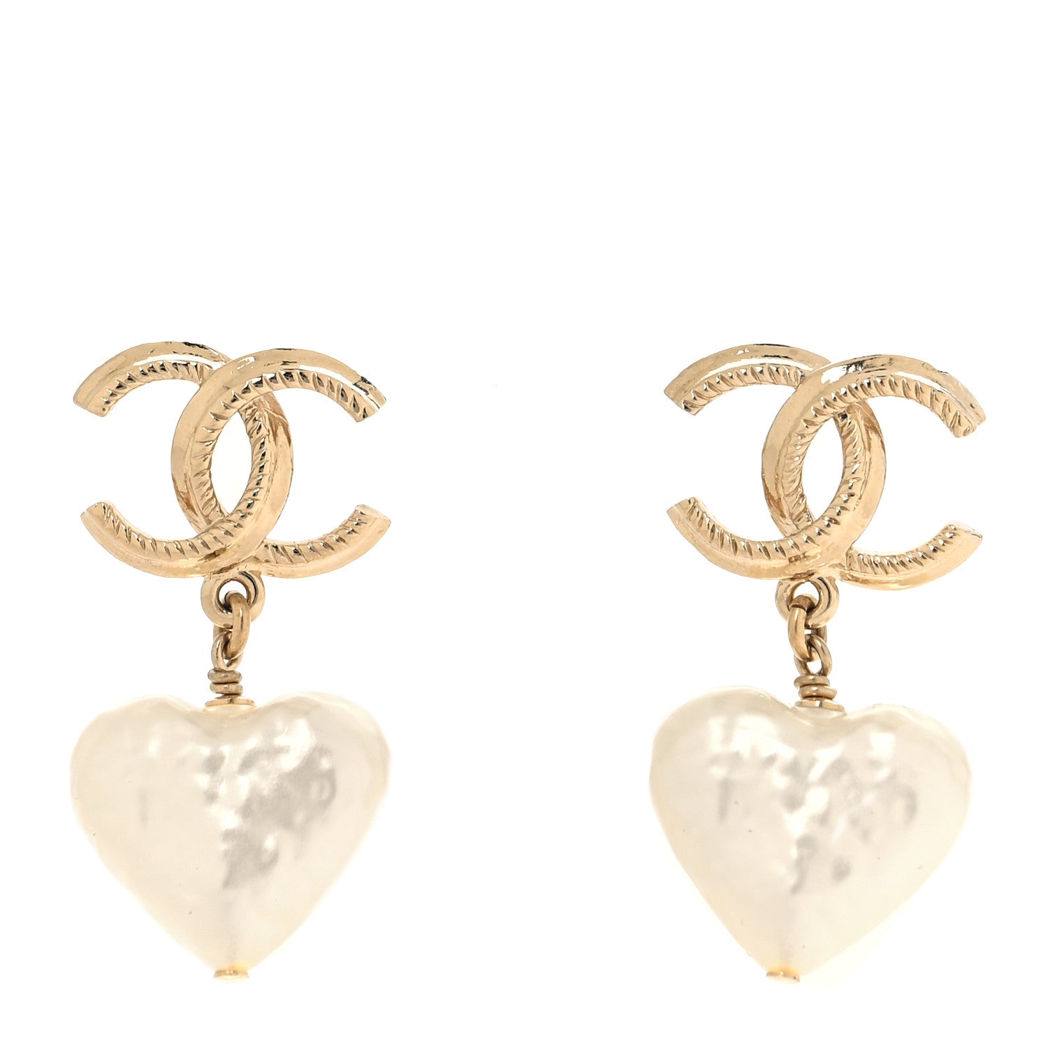 Chanel Pearl CC Heart Drop Earrings Gold 1 of 5