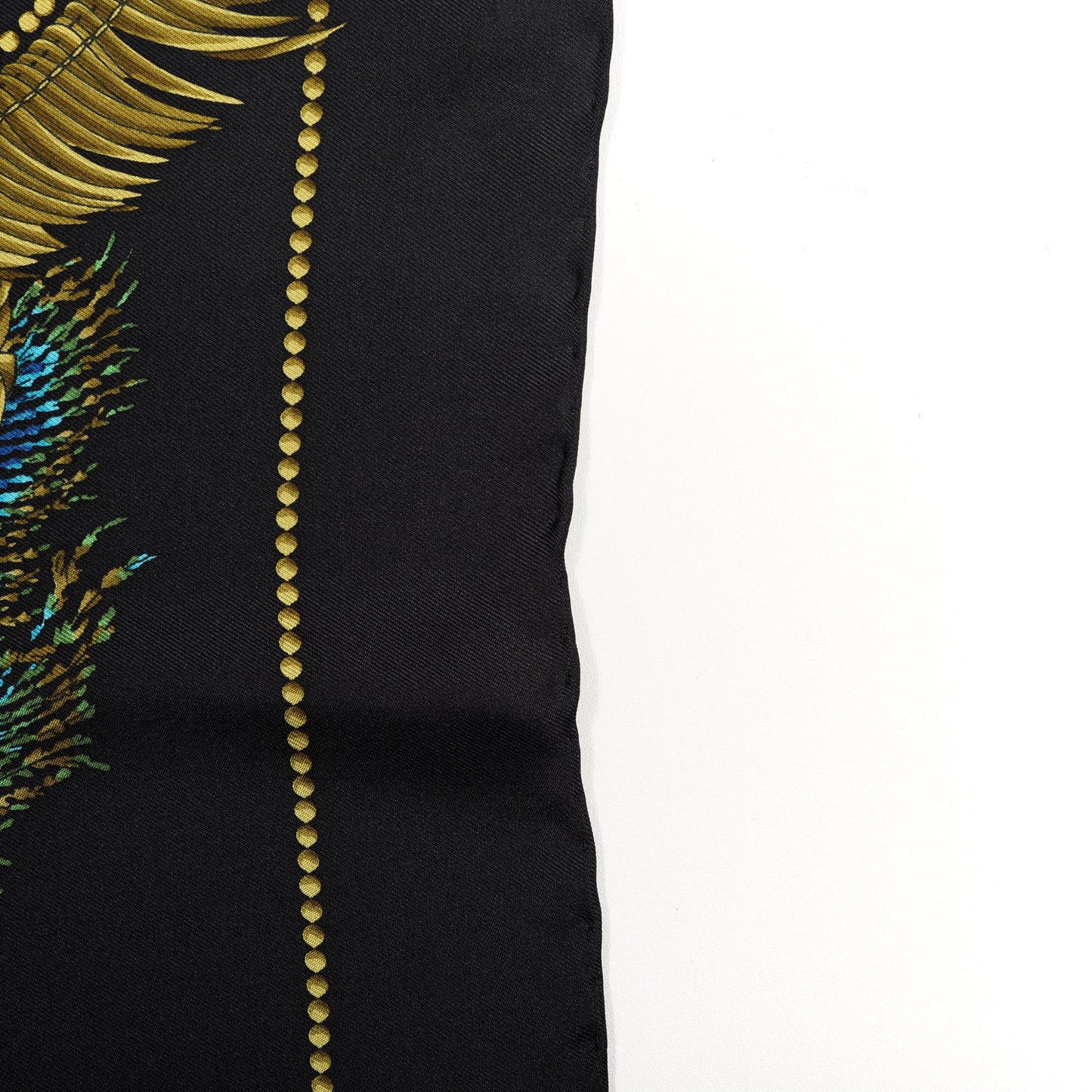 Silk Peacock Feather Printed Square Scarf Black Yellow