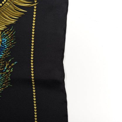 Gucci Silk Peacock Feather Printed Square Scarf Black Yellow 5 of 5
