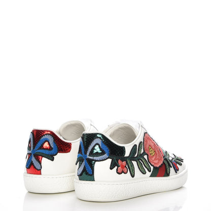 Gucci Calfskin Web Floral Embroidered Ace Sneakers 35.5 White 4 of 9