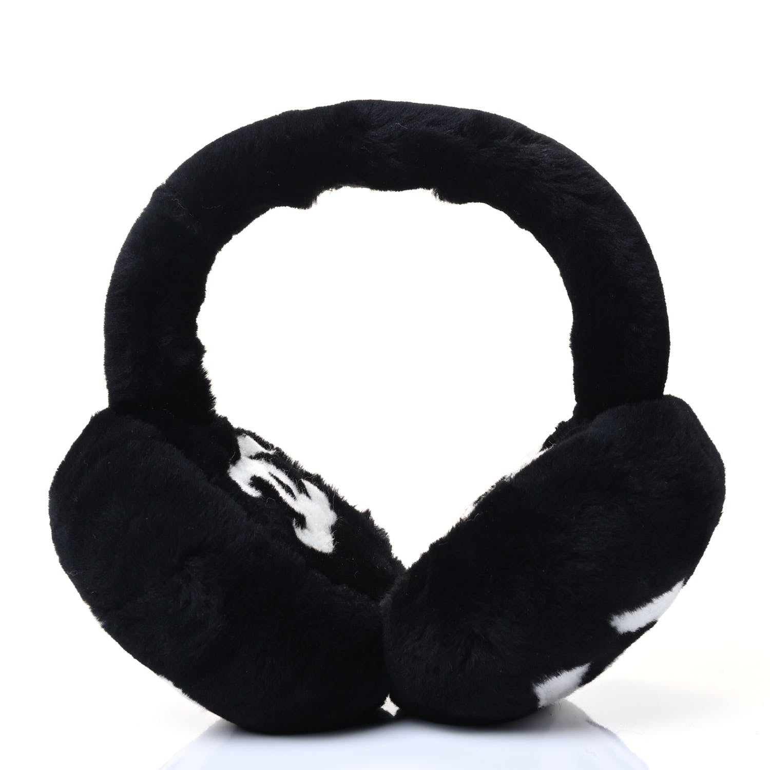 Chanel Shearling CC Ear Muffs Black White 2 of 4