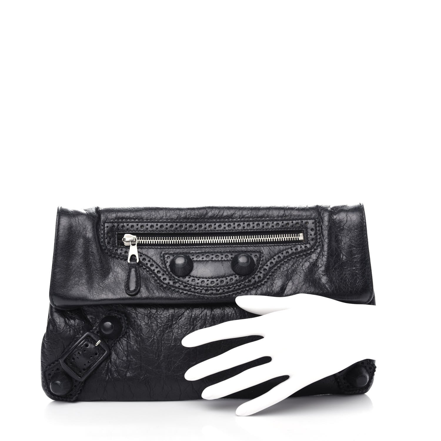 Balenciaga Agneau Giant Brogues Hardware Envelope Clutch Black 2 of 7