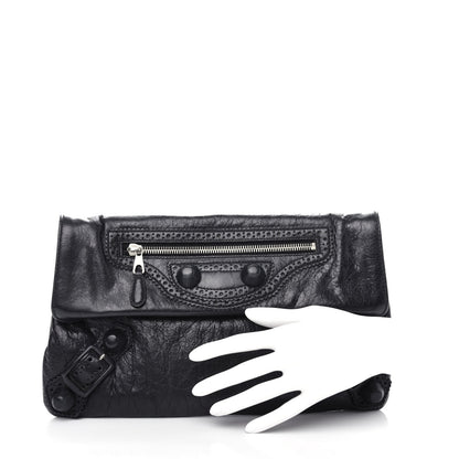 Balenciaga Agneau Giant Brogues Hardware Envelope Clutch Black 2 of 7