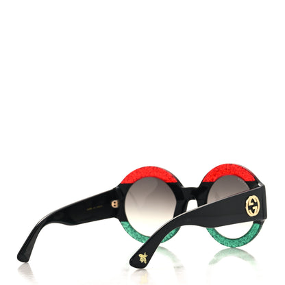 Gucci Acetate Glitter Round Frame GG0084S Sunglasses Red Green 4 of 7