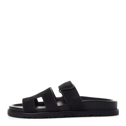 Hermes Suede Goatskin Womens Chypre Sandals 36 Black 1 of 11
