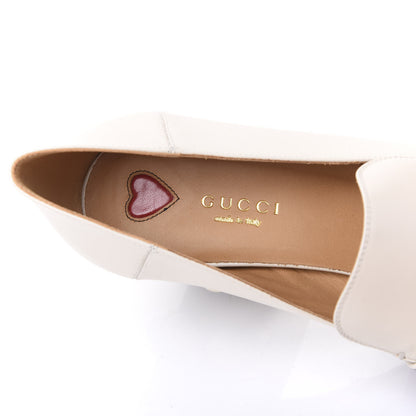 Gucci Betis Glamour Calfskin Web Pearl Embellished Peyton 75mm Loafer Pumps 38.5 Mystic White 6 of 9