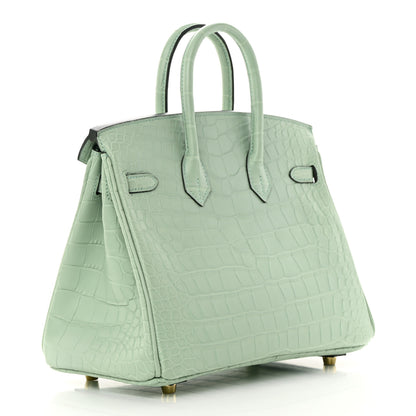Hermes Matte Alligator Birkin 25 Vert D'eau 3 of 12