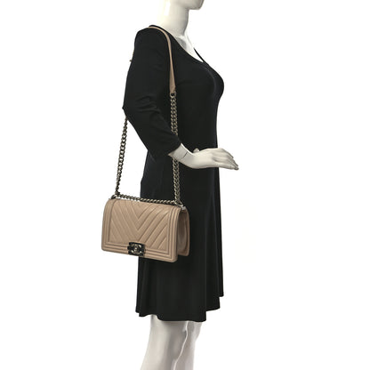 Chanel Lambskin Chevron Quilted Medium Boy Flap Beige 2 of 14