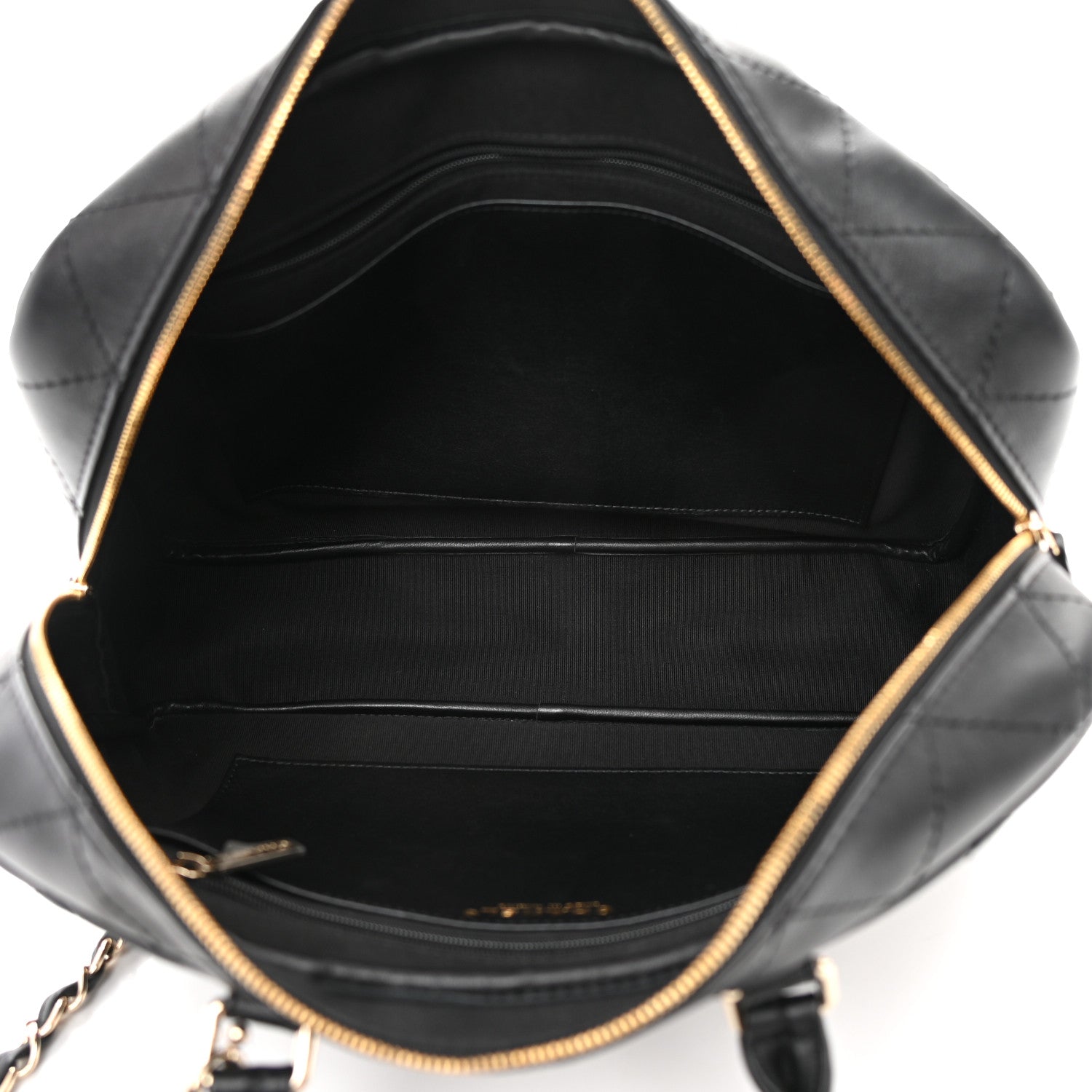 Chanel Calfskin Diamond Stitched Top Handle Bowling Bag Black 5 of 12