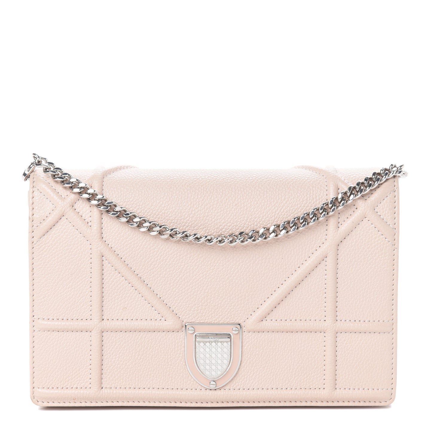 Grained Calfskin Diorama Wallet on Chain Pouch Nude