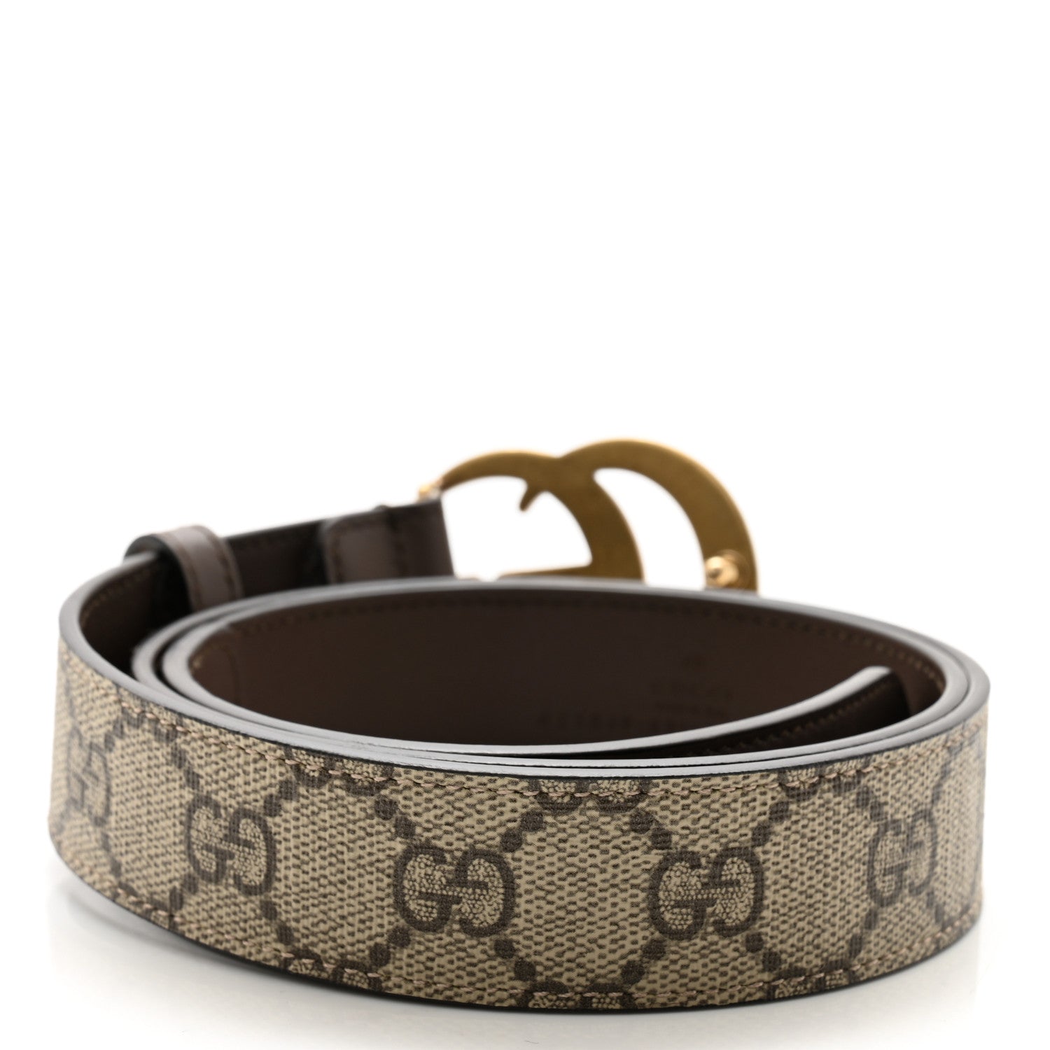 Gucci GG Supreme Monogram Matte Plutone Calfskin Double G 30mm Belt 85 34 Beige Ebony New Acero 2 of 8