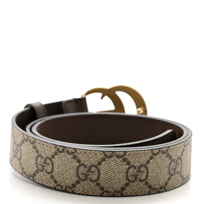 Gucci GG Supreme Monogram Matte Plutone Calfskin Double G 30mm Belt 85 34 Beige Ebony New Acero 2 of 8