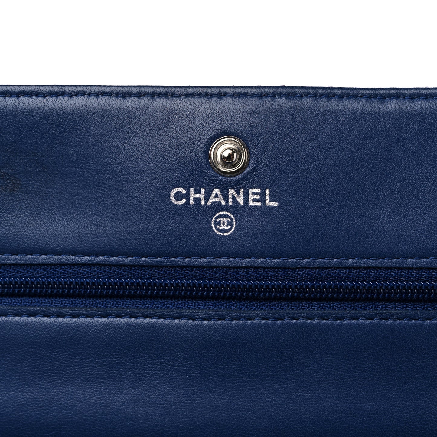 Perforated Lambskin Quilted Wallet On Chain WOC Blue
