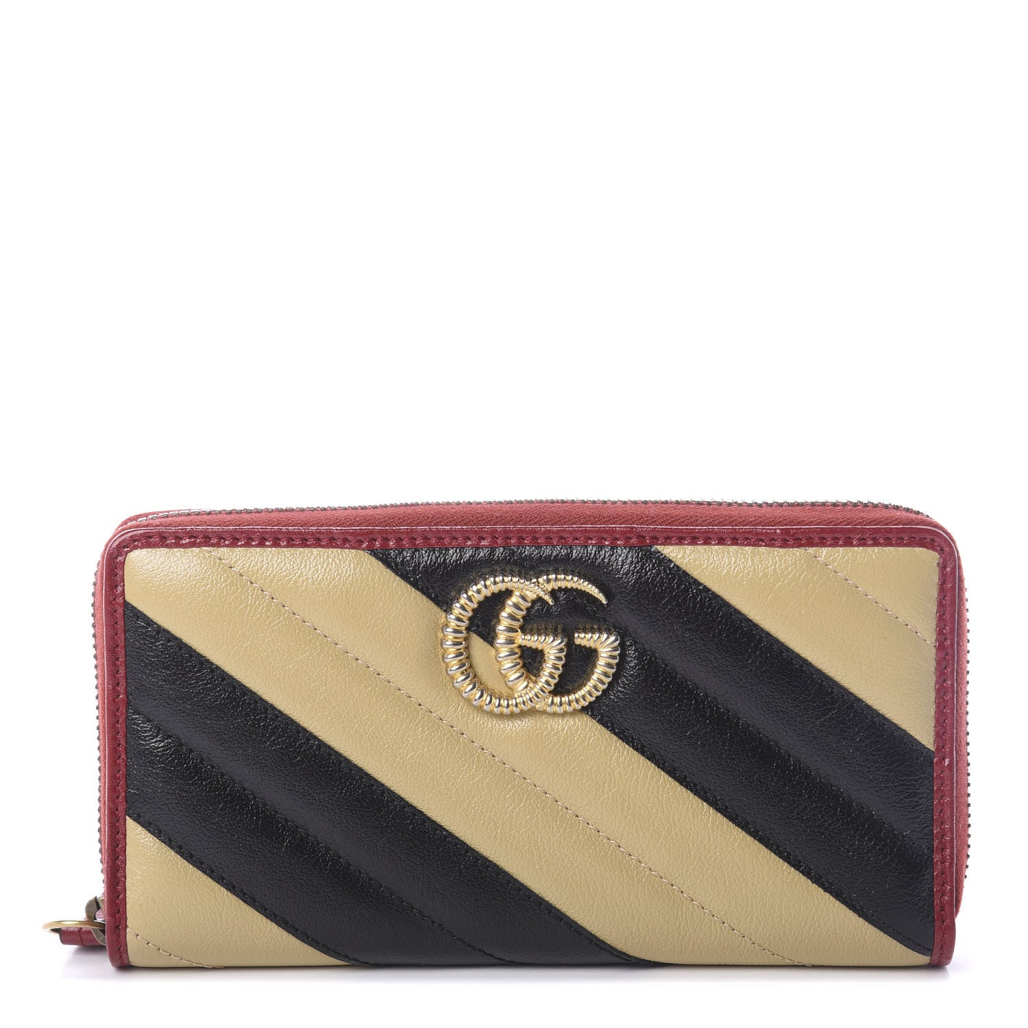 Gucci Azalea Calfskin Matelasse Diagonal Patchwork Torchon GG Marmont Zip Around Wallet Black Beige Romantic Cerise 1 of 7