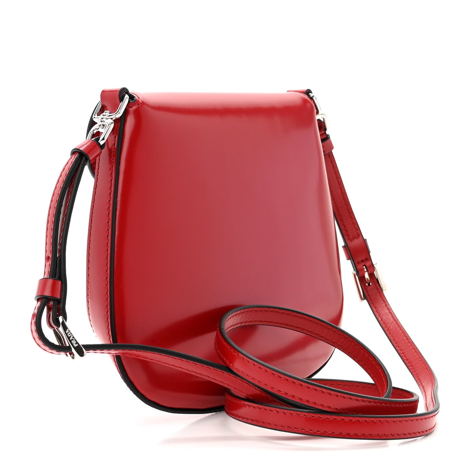 Prada Spazzolato Mini Cleo Flap Adjustable Strap Shoulder Bag Scarlatto Black 4 of 11