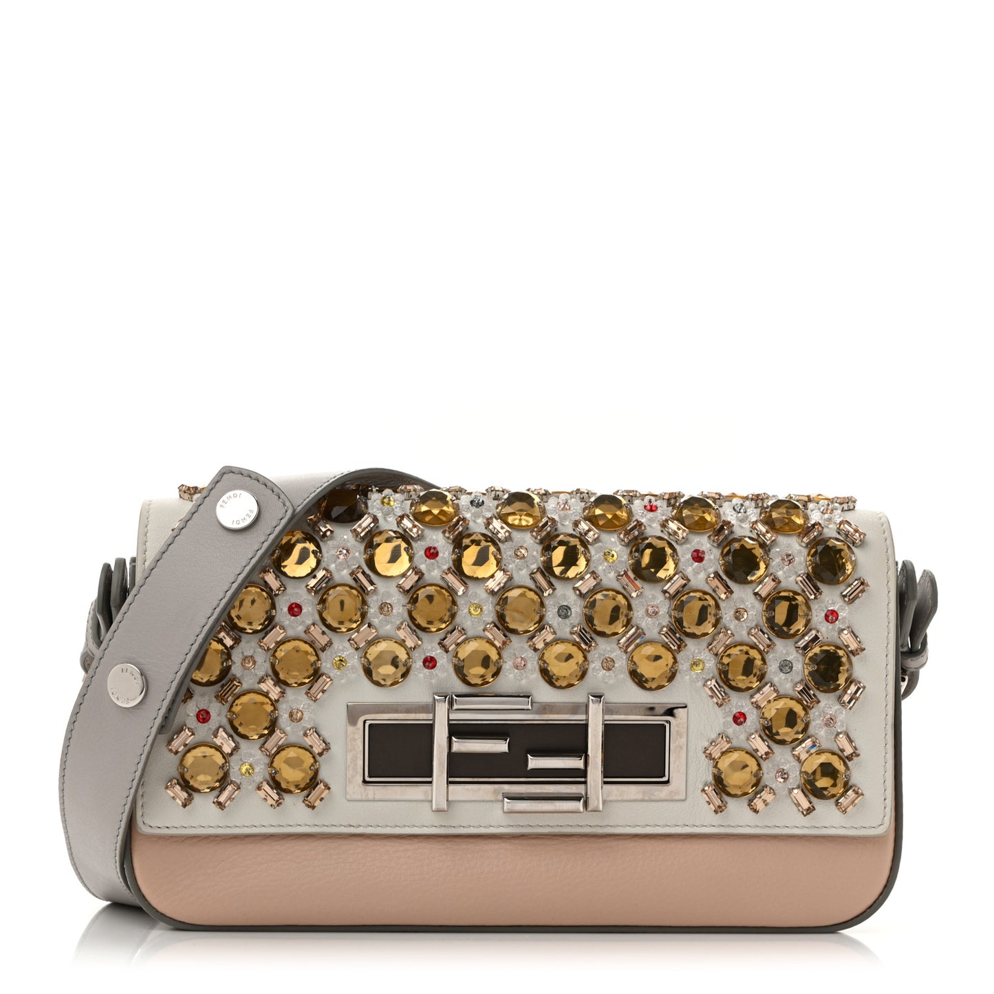 Vitello Dolce Crystal 3Baguette Shoulder Bag White Pink