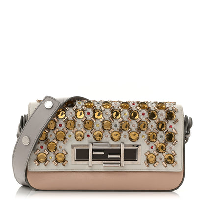 Fendi Vitello Dolce Crystal 3Baguette Shoulder Bag White Pink 1 of 16