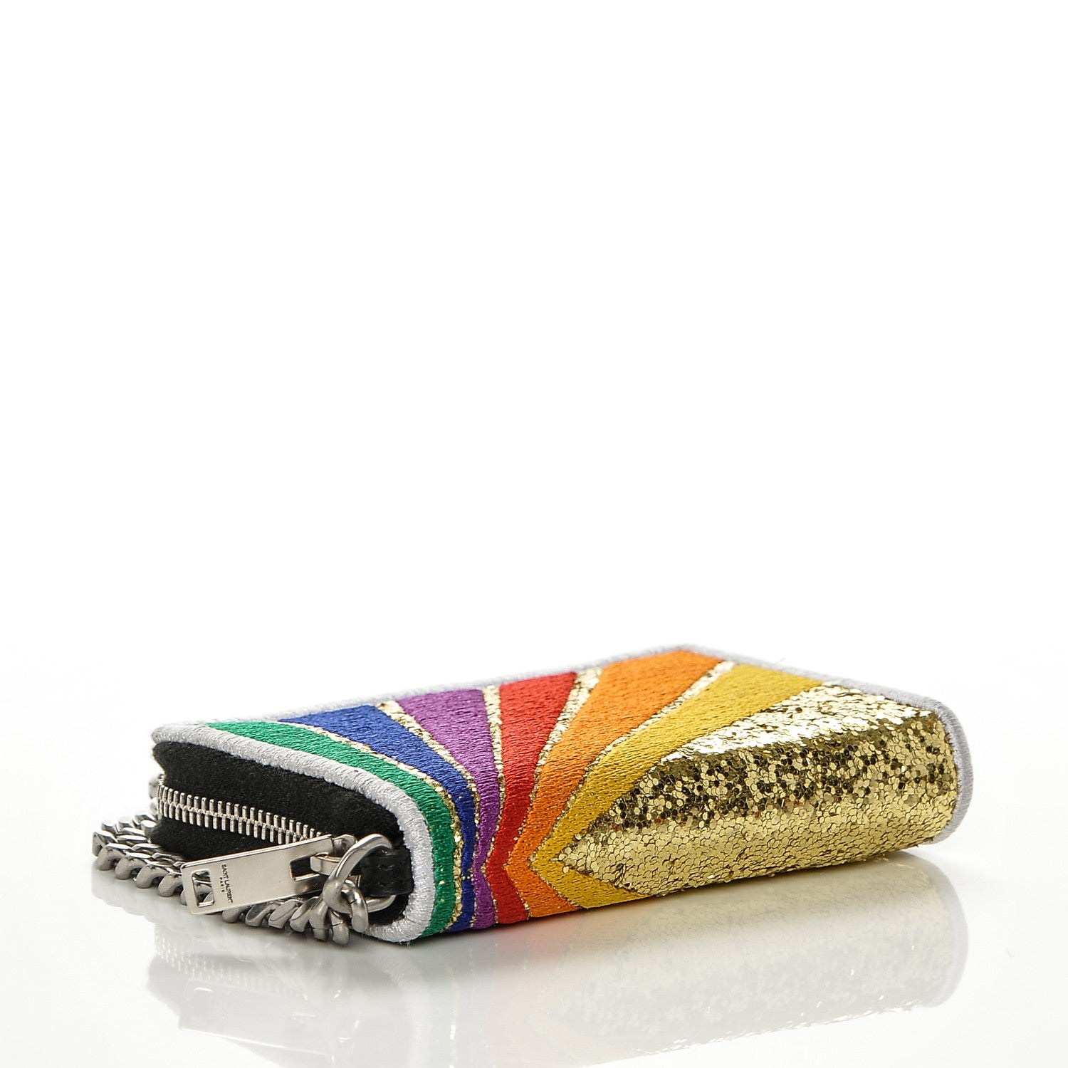 Saint Laurent Calfskin Sequin Paris Rainbow Key Ring Coin Pouch Multicolor 4 of 7