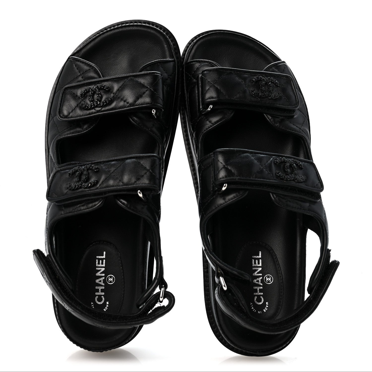 Chanel Lambskin Velcro Dad Sandals 37 So Black 2 of 9