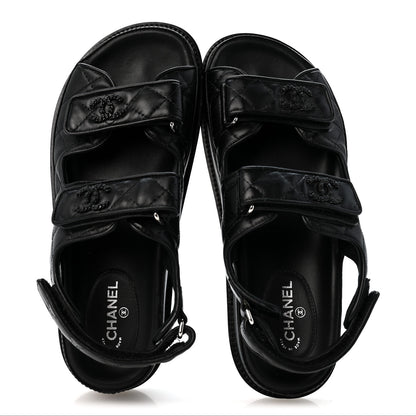 Chanel Lambskin Velcro Dad Sandals 37 So Black 2 of 9