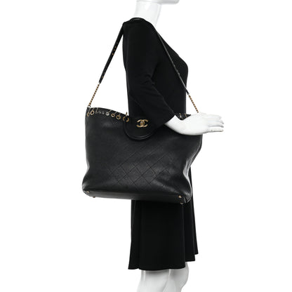 Chanel Caviar Quilted Grommet Embellished Piercing Chic Tote Bag Black 2 of 11