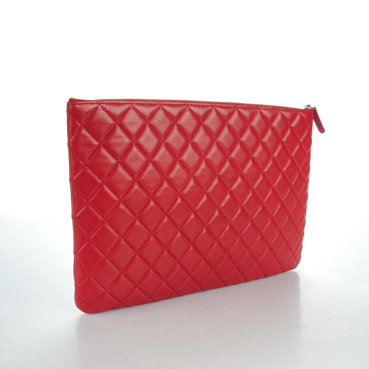 Lambskin Quilted Large Cosmetic Case Red