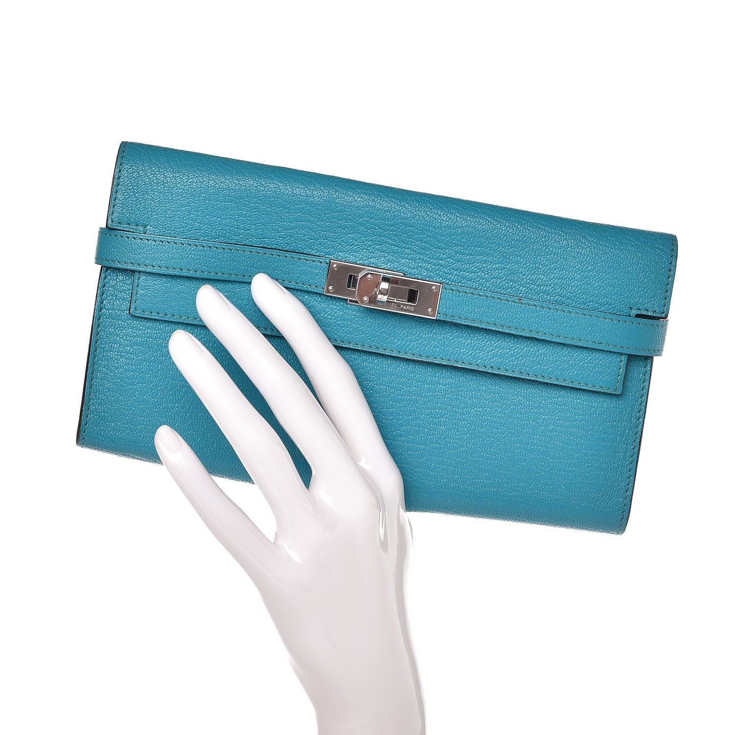 Hermes Chevre Mysore Kelly Longue Wallet Turquoise 2 of 8