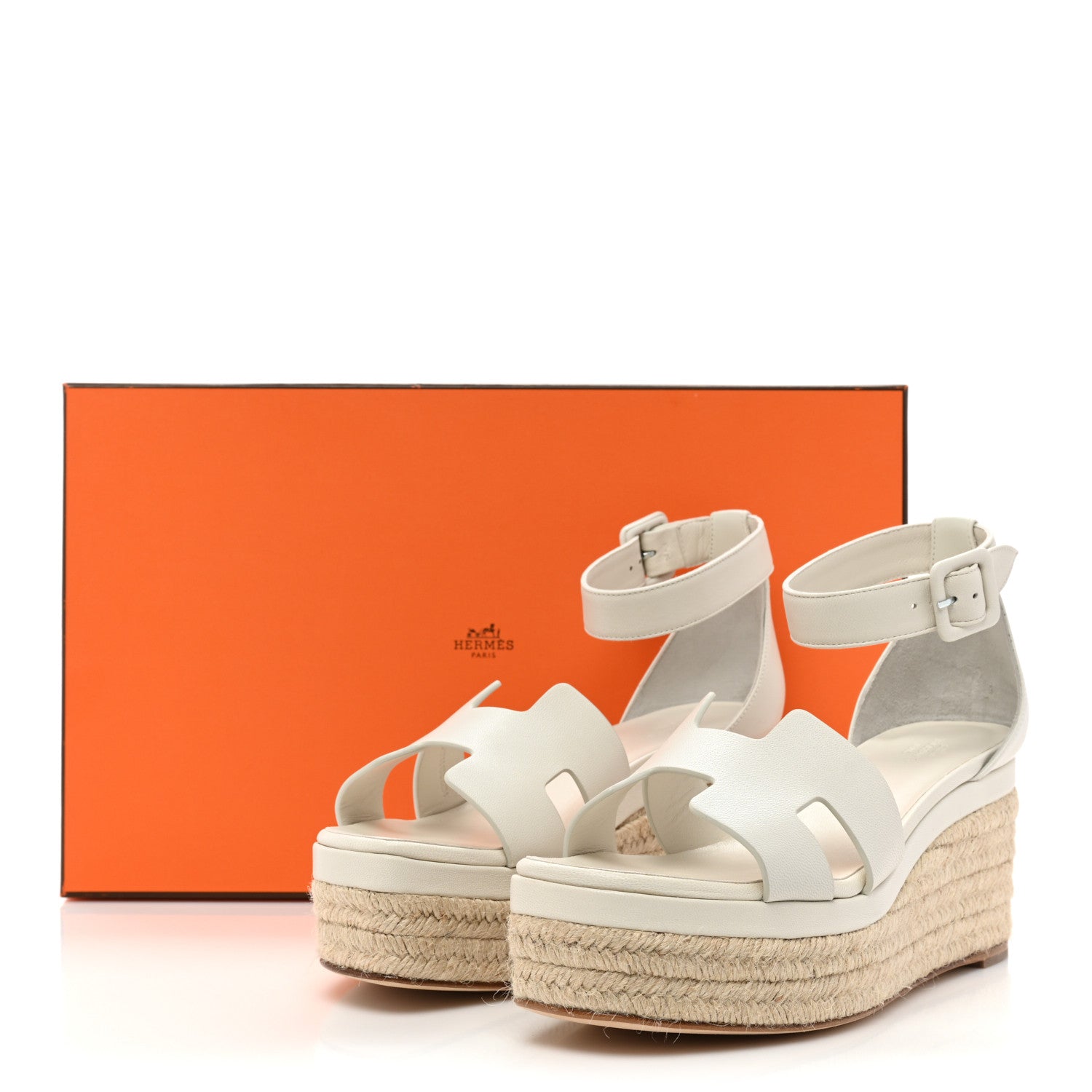 Hermes Goatskin Elda Espadrille Wedge Sandals 39 White 9 of 9
