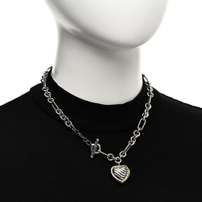 David Yurman Sterling Silver 18K Yellow Gold Cable Heart Figaro Necklace 2 of 5