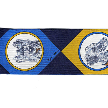 Hermes Silk Colliers Et Chiens Twilly Blue Roy Gold Marine 3 of 4