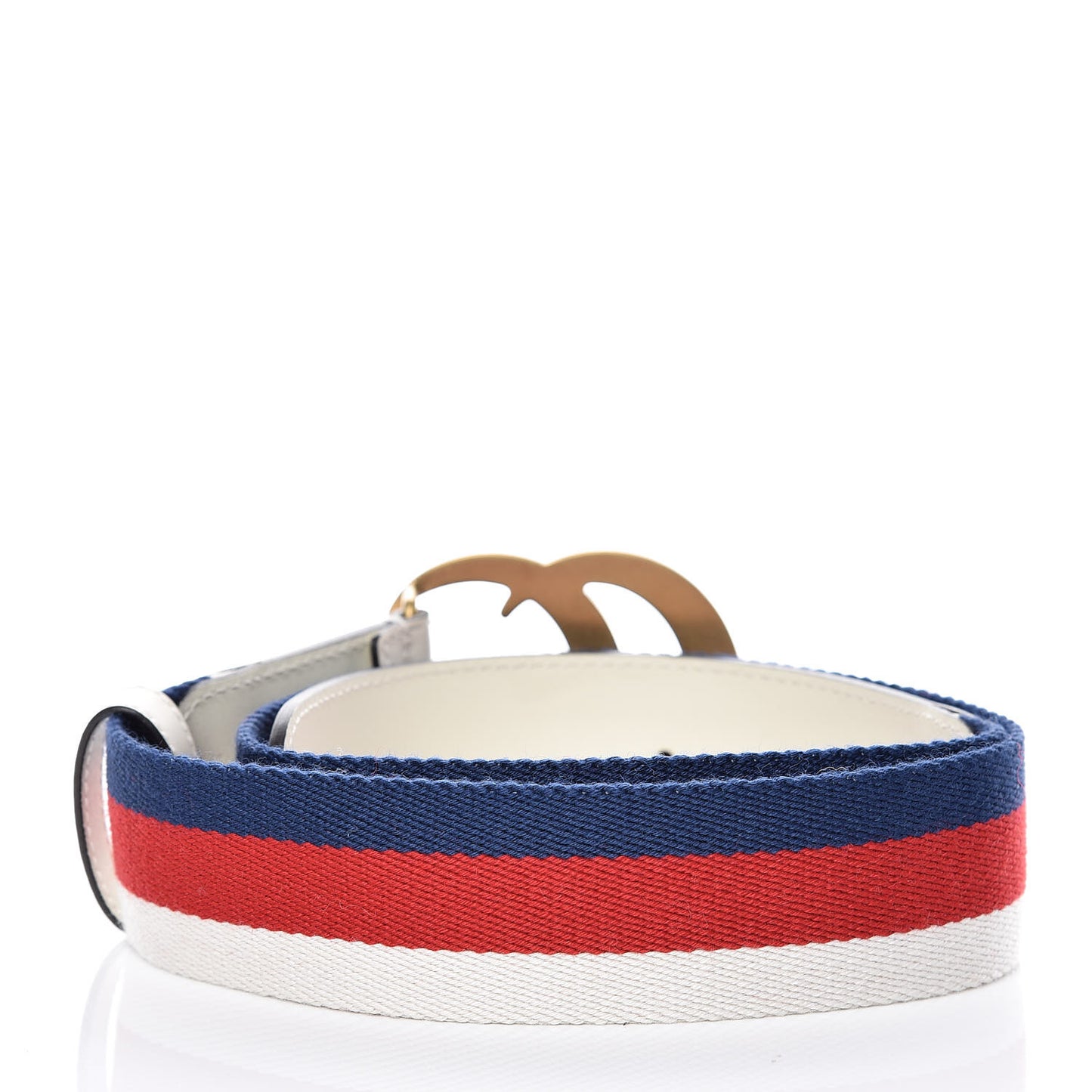 Nylon Calfskin Sylvie Web Double G 40mm Belt 80 32 Mystic White Hibiscus Red Maritime