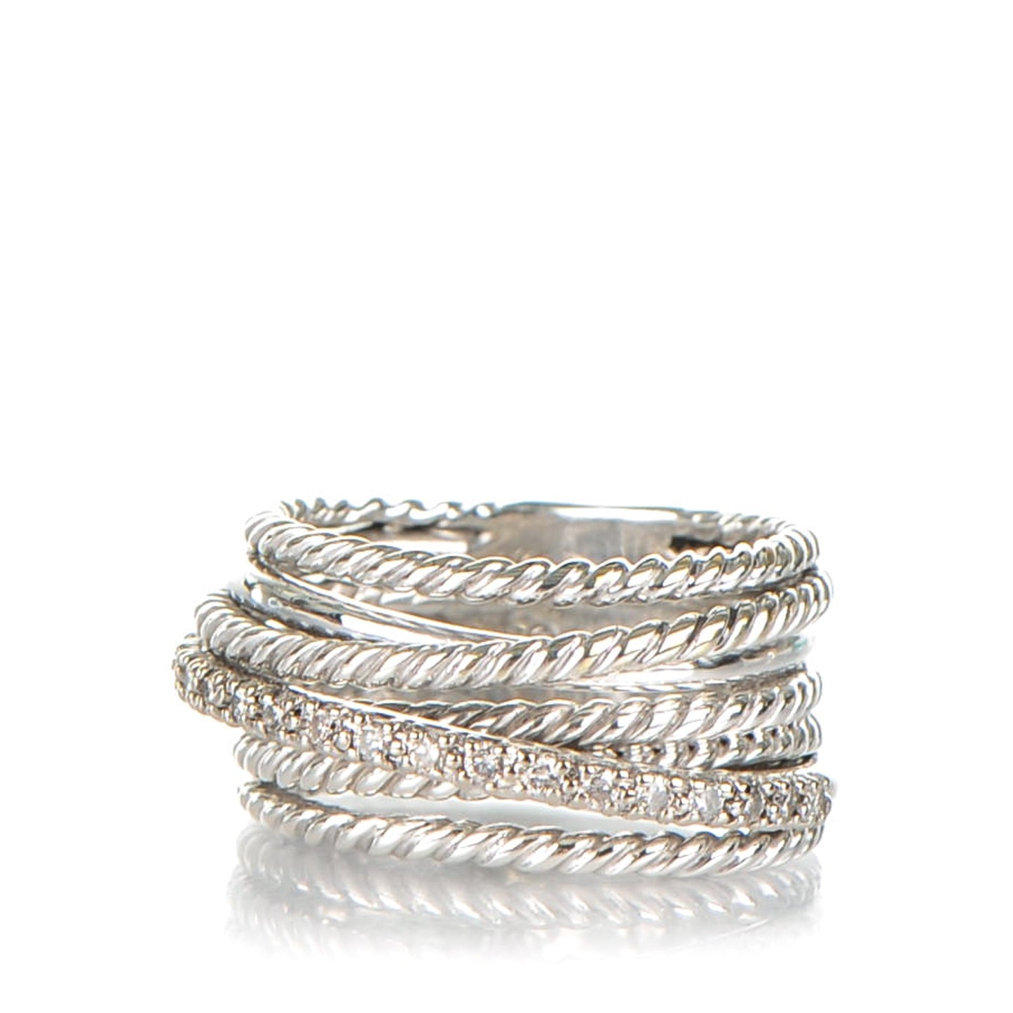 Sterling Silver Diamond 11mm Wide Crossover Cable Ring 54 7