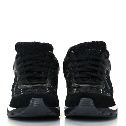 Chanel Tweed Suede Goatskin CC Sneakers 37 Black White 2 of 12