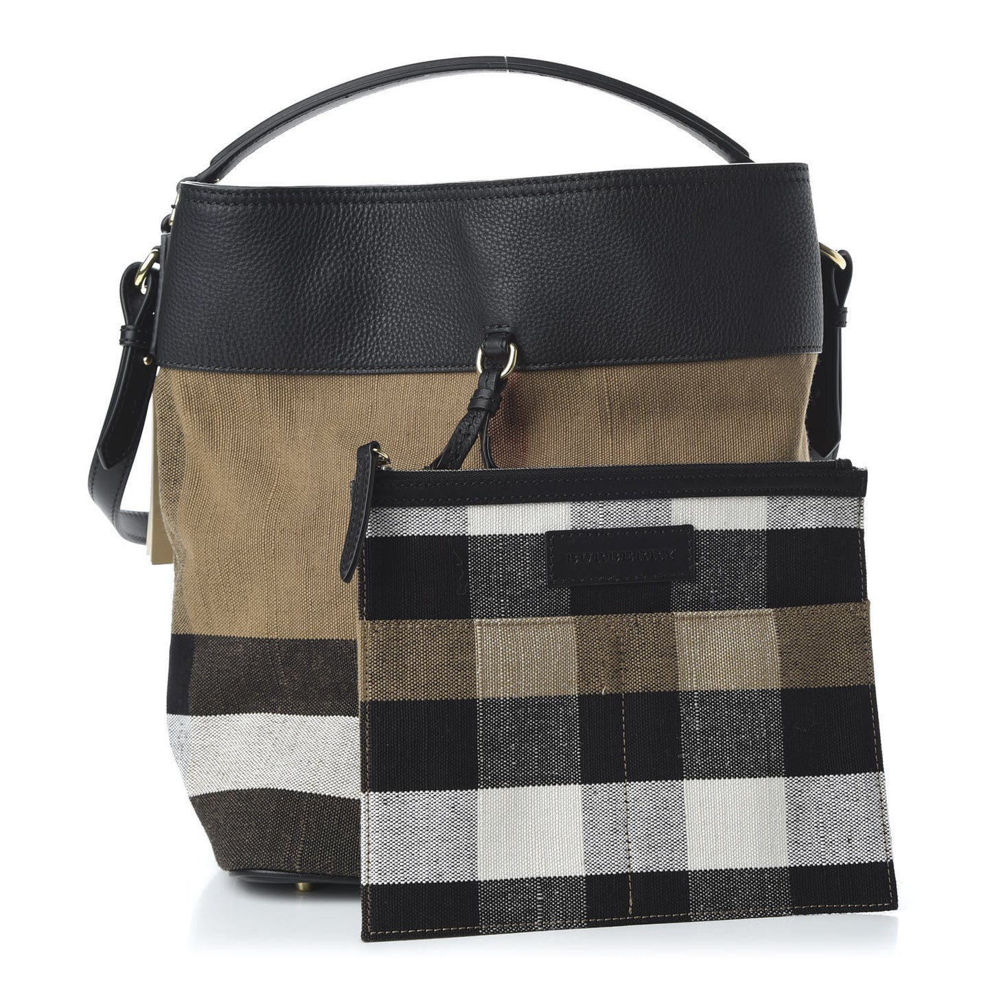 Grainy Calfskin Canvas Mega Check Medium Ashby Tassel Hobo Black