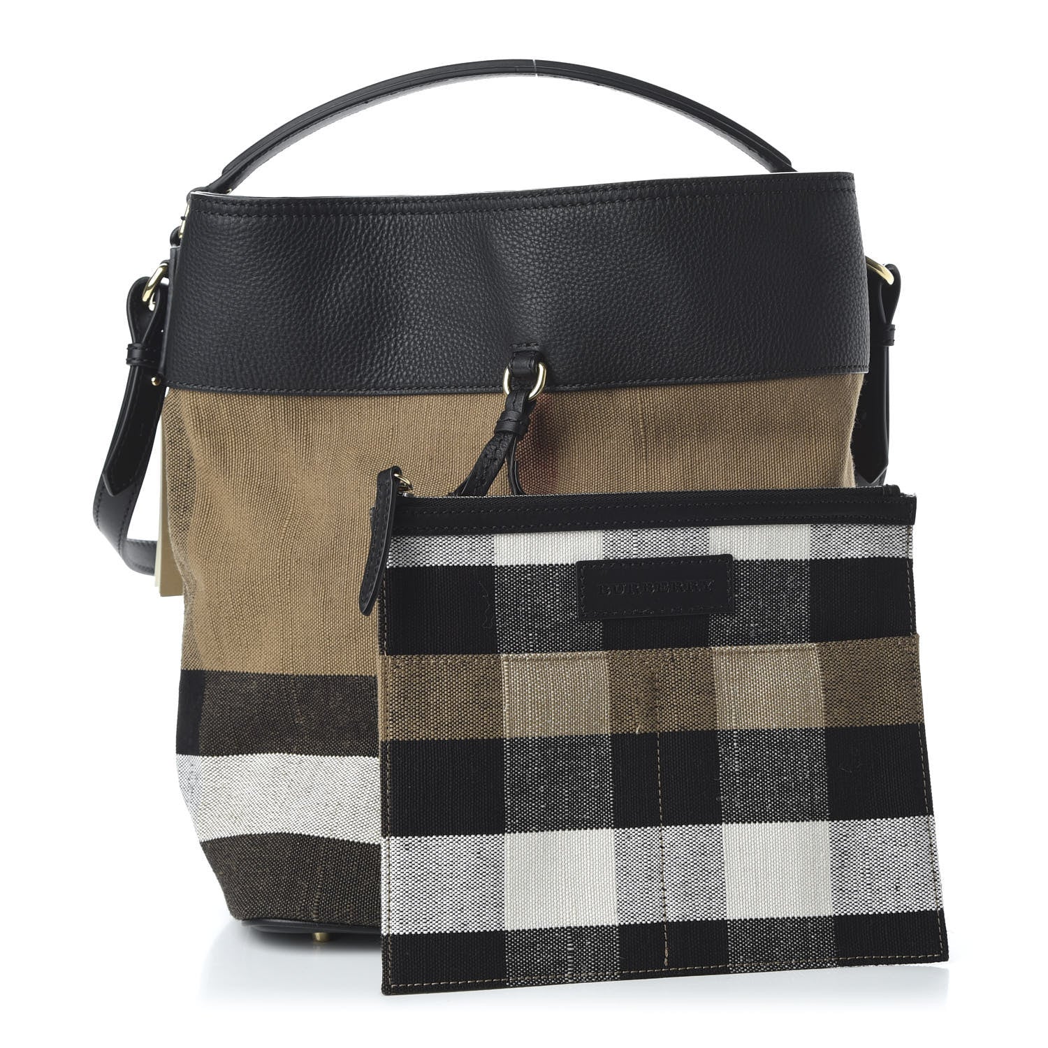 Burberry Grainy Calfskin Canvas Mega Check Medium Ashby Tassel Hobo Black 11 of 11