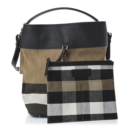Burberry Grainy Calfskin Canvas Mega Check Medium Ashby Tassel Hobo Black 11 of 11