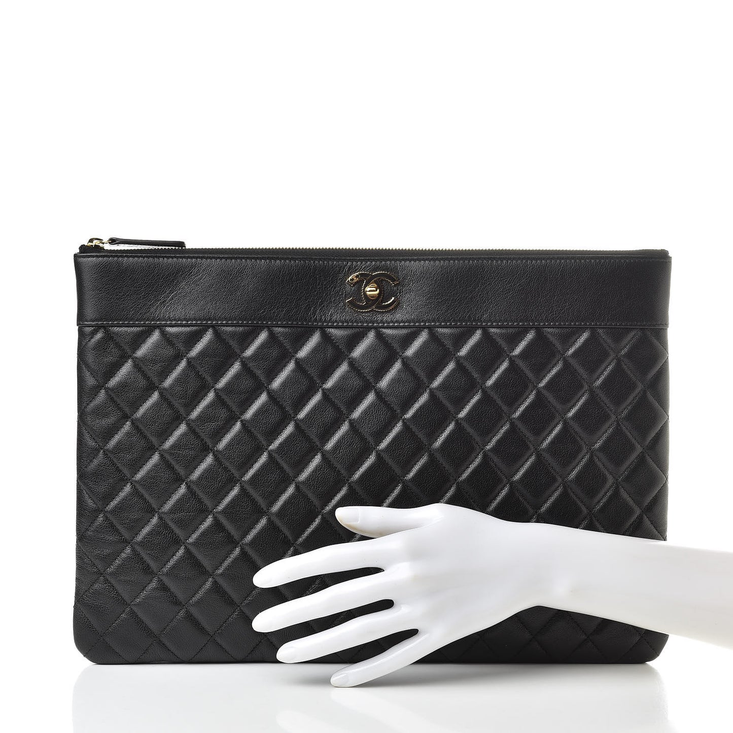Lambskin Quilted Large Vintage Mademoiselle Cosmetic Case Black