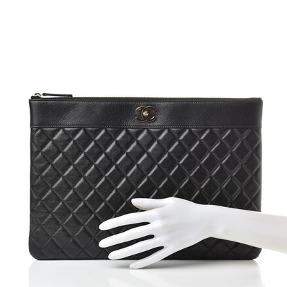 Chanel Lambskin Quilted Large Vintage Mademoiselle Cosmetic Case Black 2 of 7