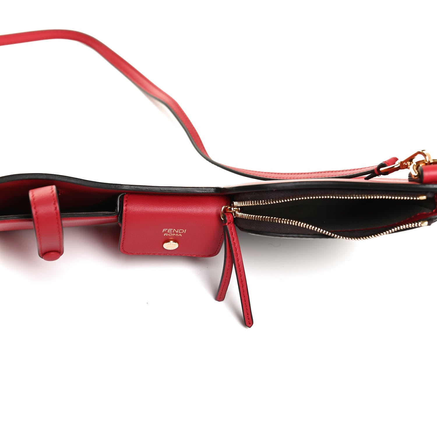 Fendi Vitello Grace Glazed Fabric FF 1974 3 Pocket Mini Crossbody Bag Fragola Mogano Panna 5 of 12