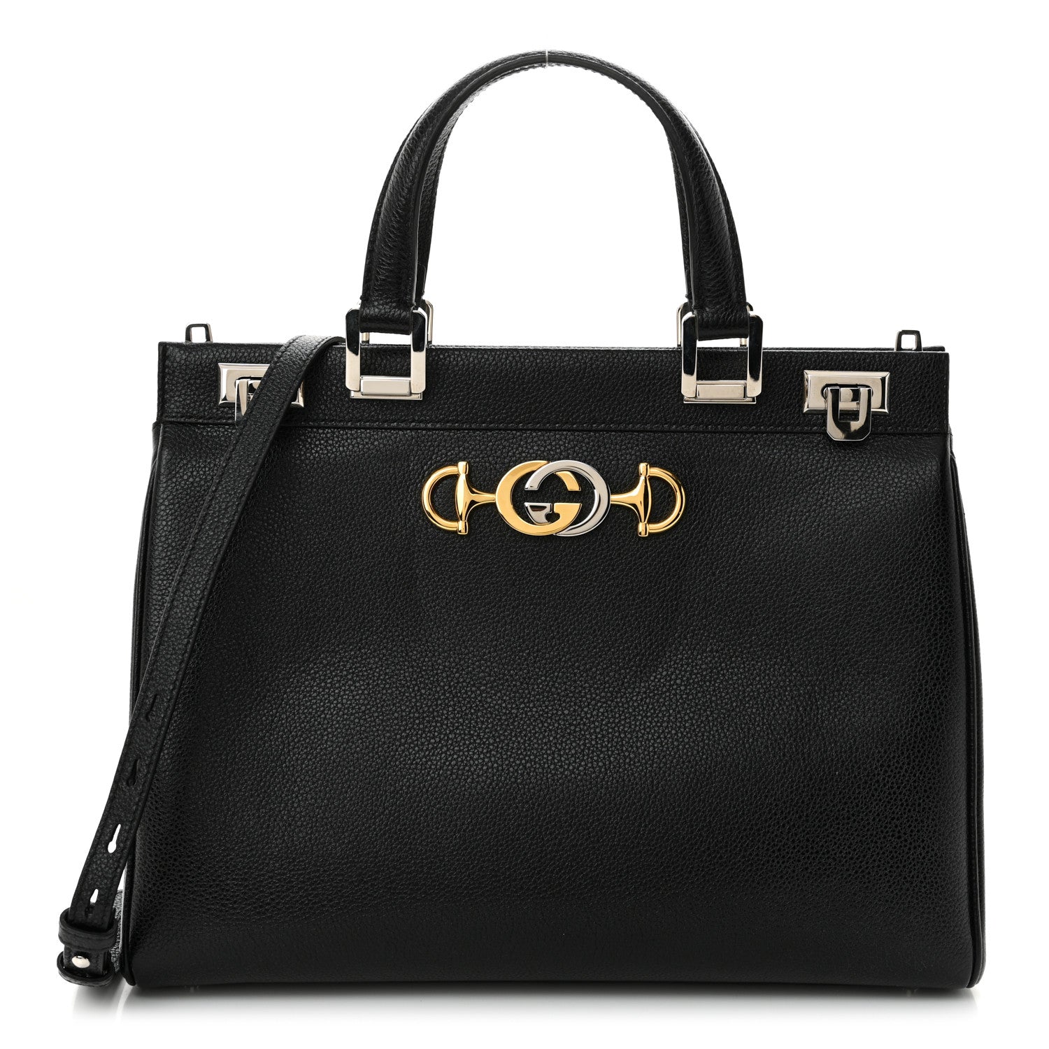 Gucci Grainy Calfskin Medium Zumi Top Handle Bag Black 1 of 10