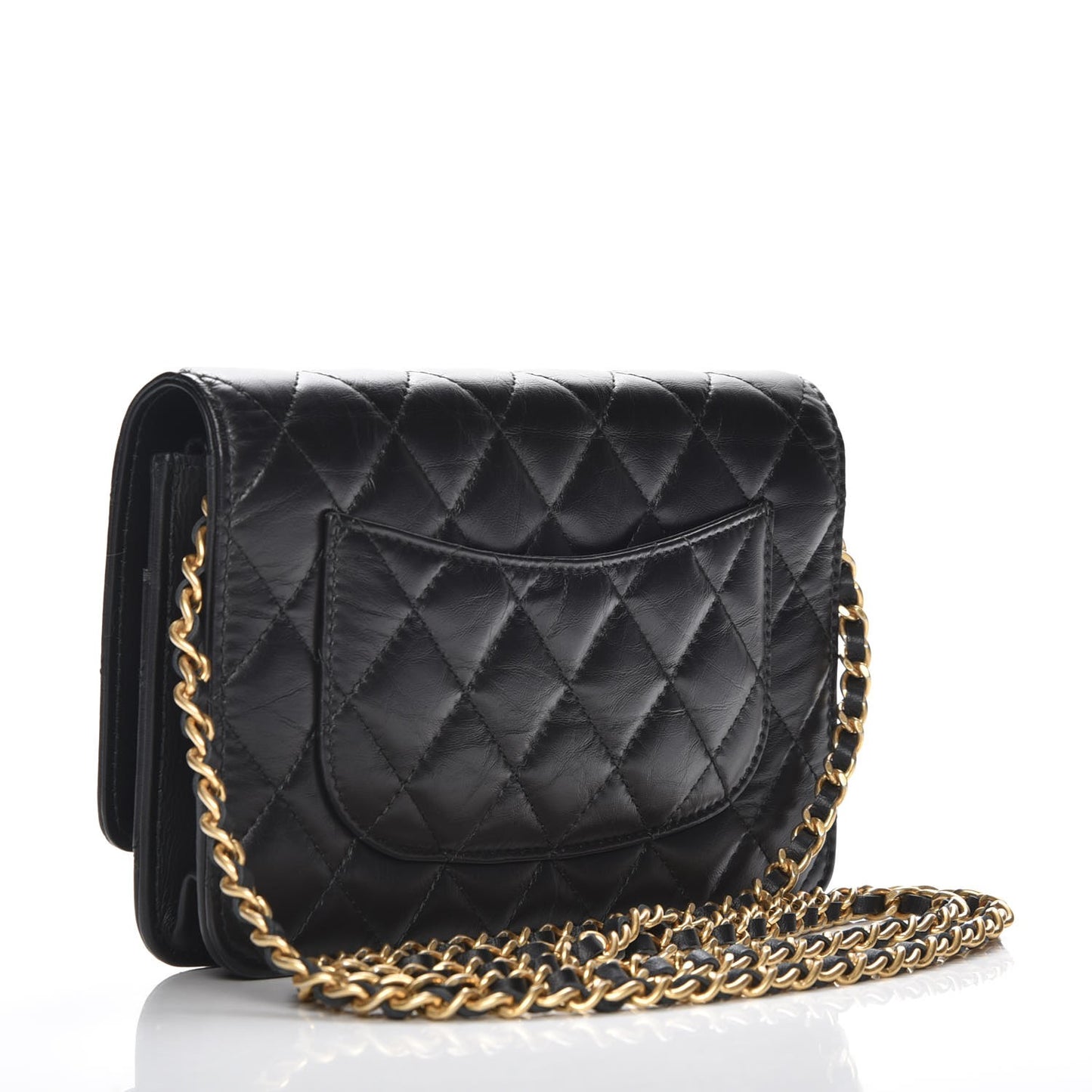 Aged Calfskin Quilted Lucky Charms 2.55 Reissue Wallet On Chain WOC Black