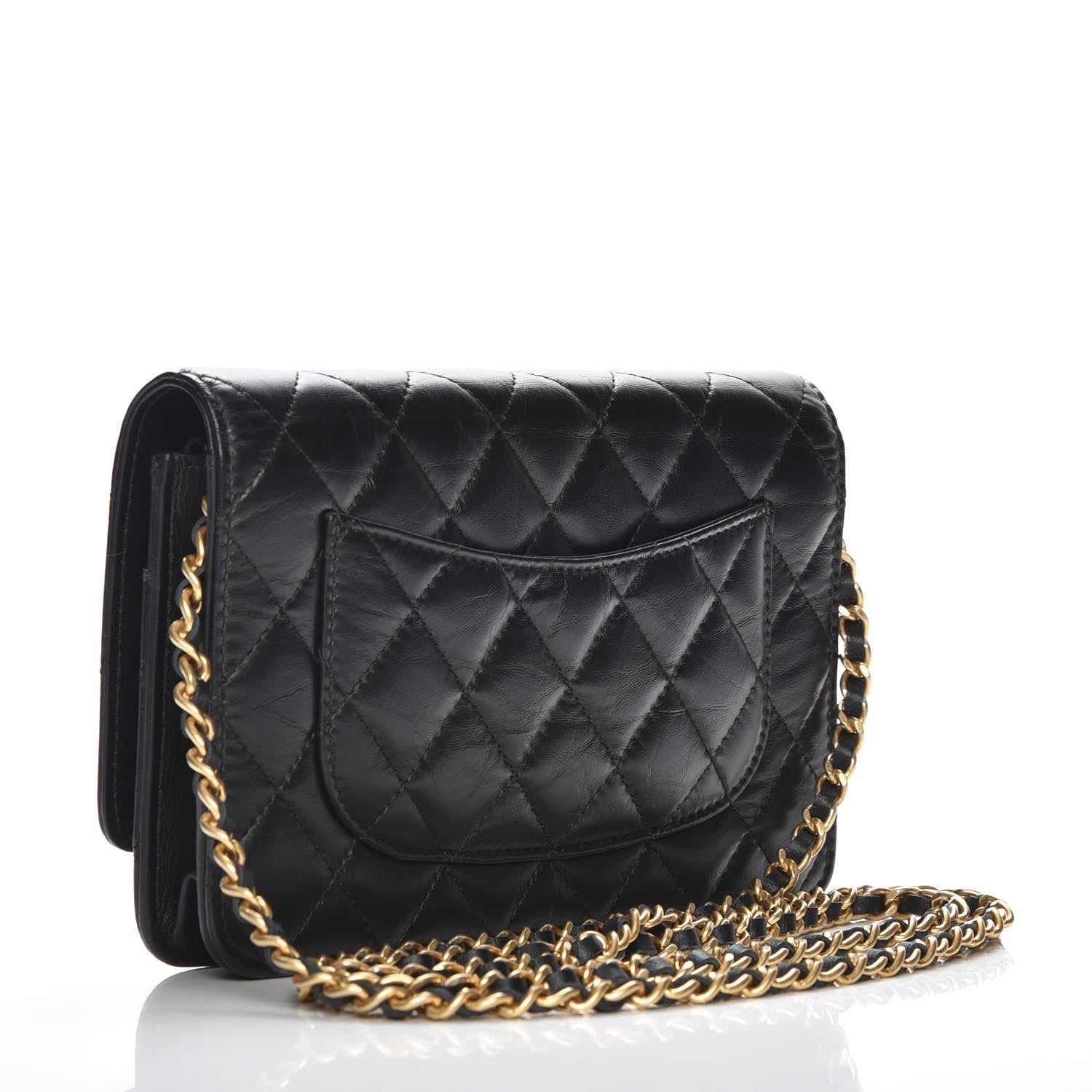 Chanel Aged Calfskin Quilted Lucky Charms 2.55 Reissue Wallet On Chain WOC Black 3 of 9