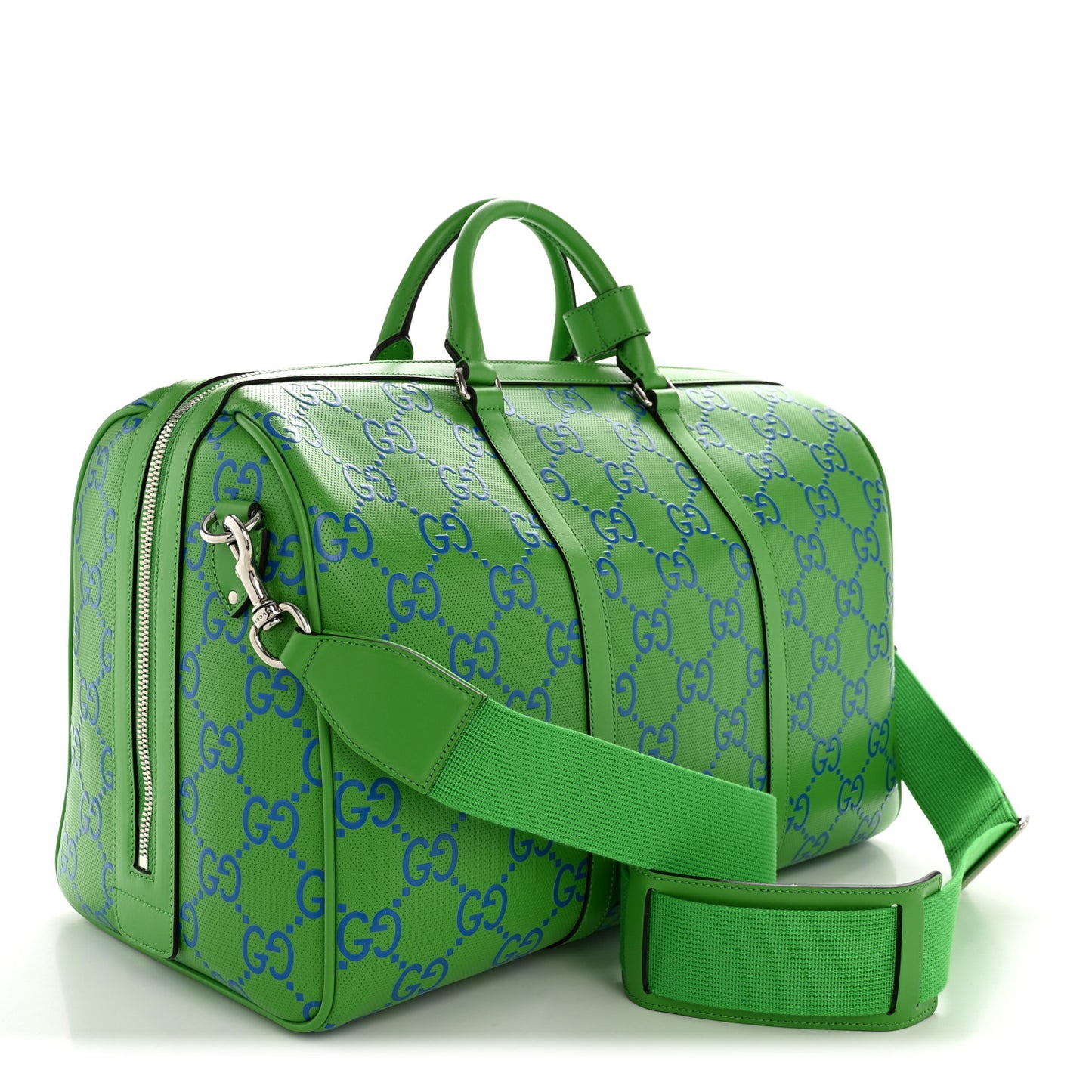 Calfskin GG Tennis Embossed Large Duffle Bag Joy Green Joy Blue