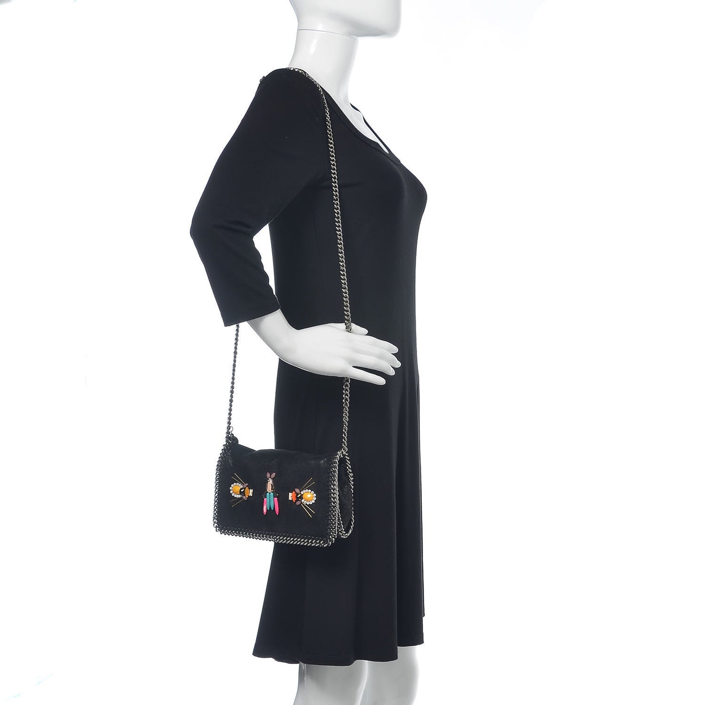 Shaggy Deer Falabella Crystal Embellished Crossbody Bag Black