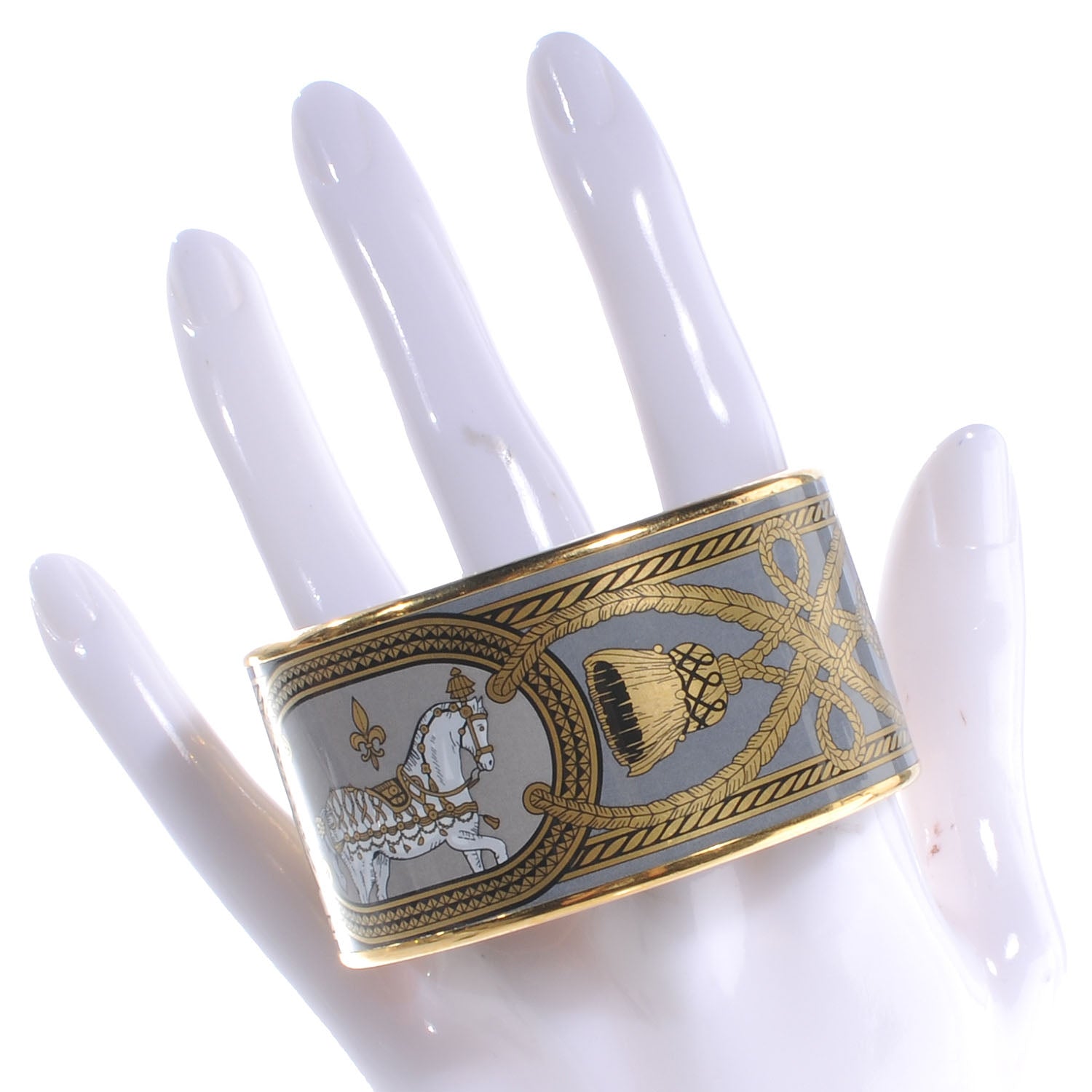 Hermes Enamel Printed Grand Apparat Extra Wide Bracelet 65 Light Grey 2 of 5