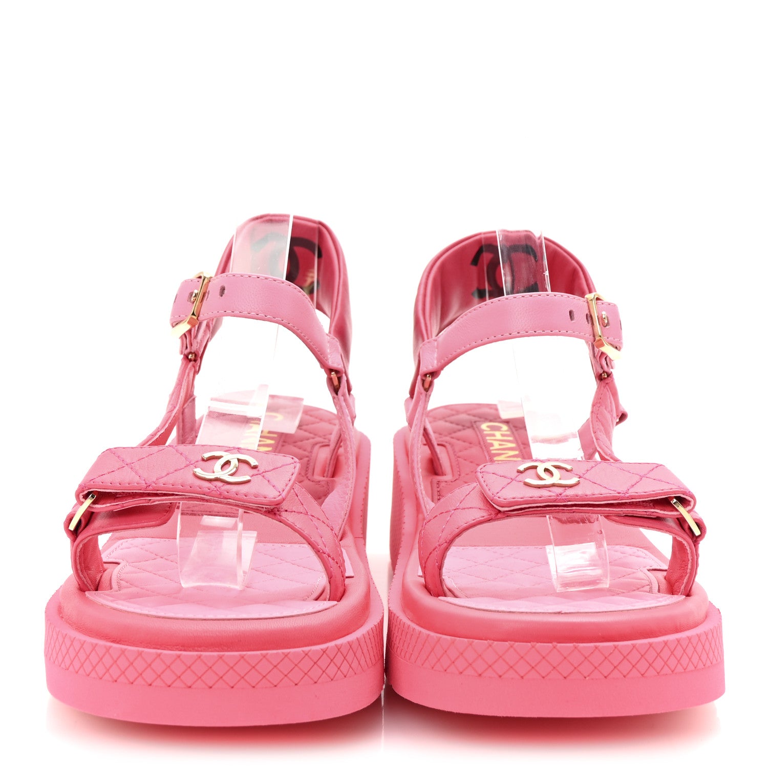 Chanel Lambskin Logo Platform Sandals 39 Pink Red 3 of 9