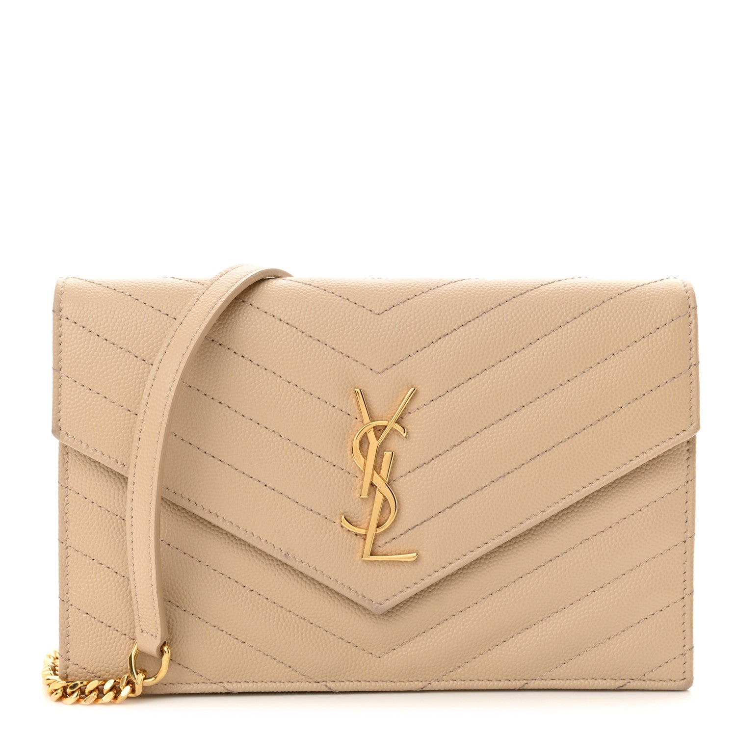 Saint Laurent Grain De Poudre Matelasse Chevron Monogram Envelope Chain Wallet Nude Powder 1 of 13