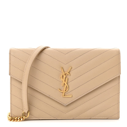 Saint Laurent Grain De Poudre Matelasse Chevron Monogram Envelope Chain Wallet Nude Powder 1 of 13