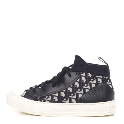 Christian Dior Technical Knit Calfskin Oblique Womens Walk'n Dior Mid Top Sneakers 41 Deep Blue 1 of 9