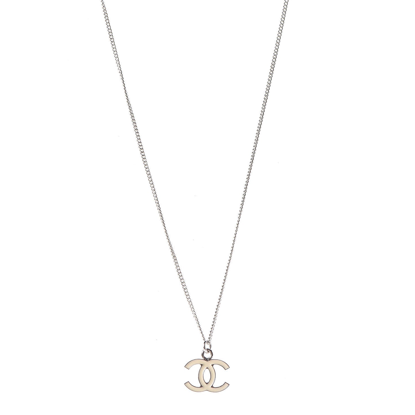 Enamel CC Necklace White Silver